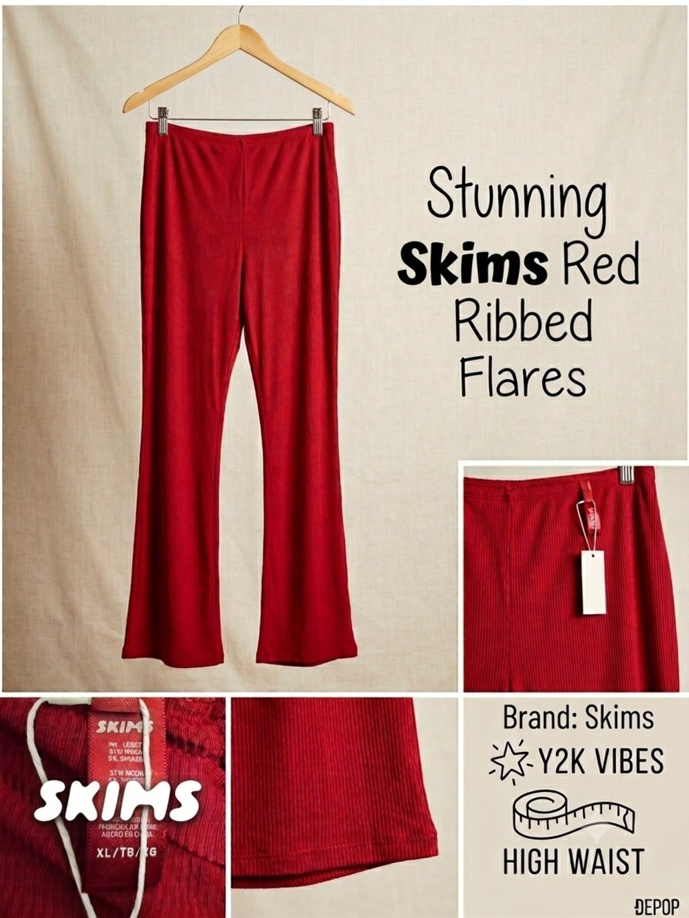 Skims Red Ribbed Flare Kids Pants - Picture 1 of 4